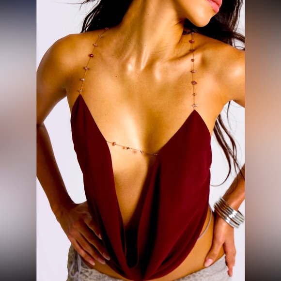 Asteria Backless Cowl Top in Burgundy - Picture 1 of 5